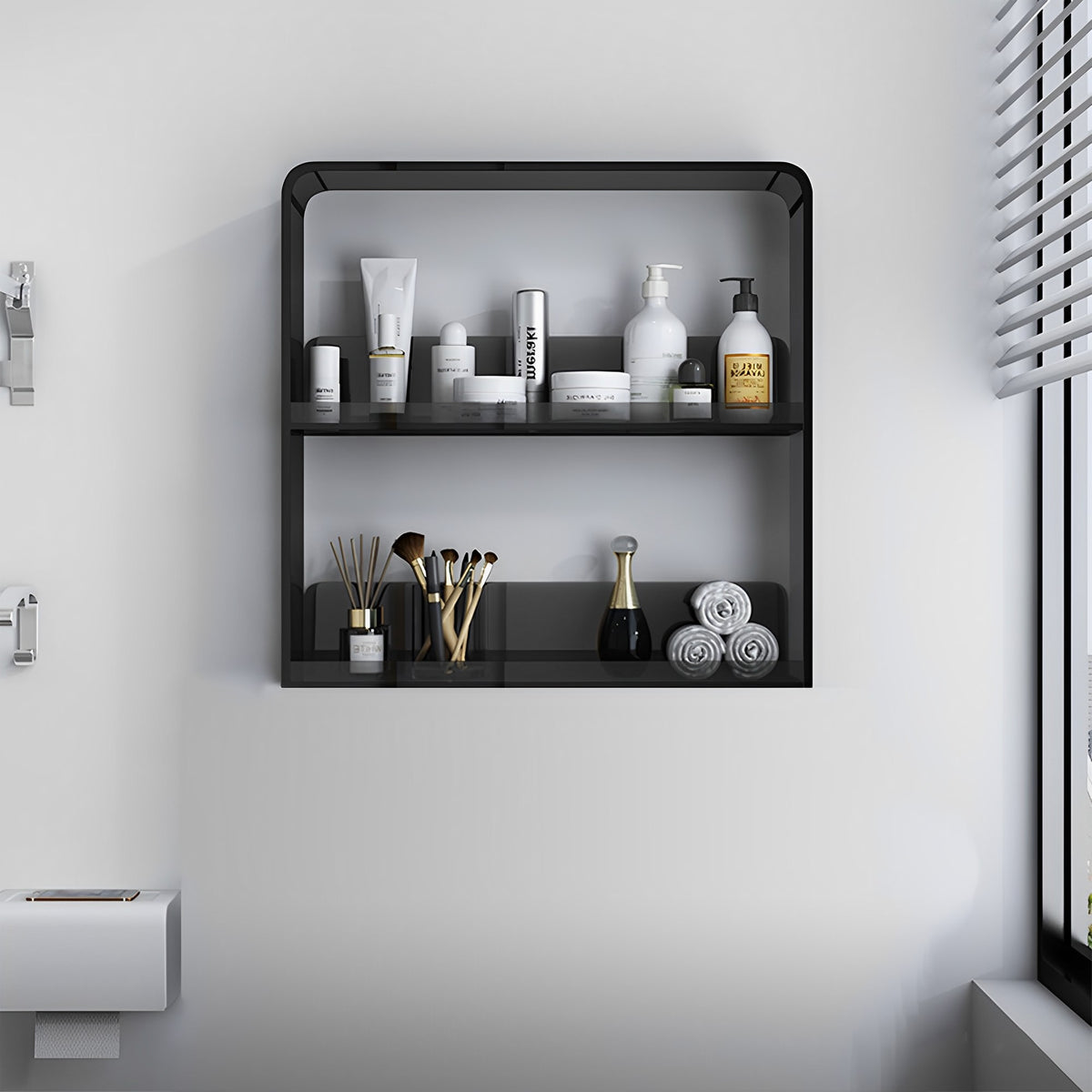 2Tier Black Acrylic Bathroom Storage Shelf NoDrill Wall Mounted Orga HEARTDECO