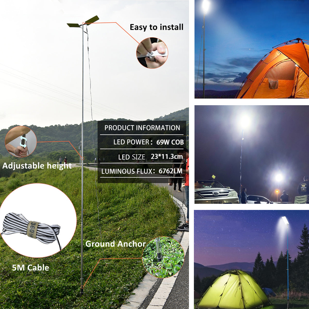 Fishing Rod Light, Portable Stainless Steel LED/COB Emergency Lighting  Fishing Rod Light Clip Battery Power Supply Camping LED Lamp Outdoor  Fishing
