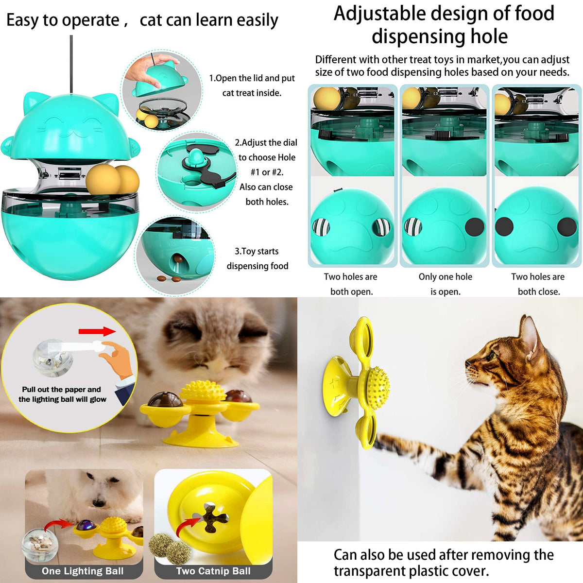 Adjustable Cat Treat Dispenser Toy - Leak Hole Design - Anti