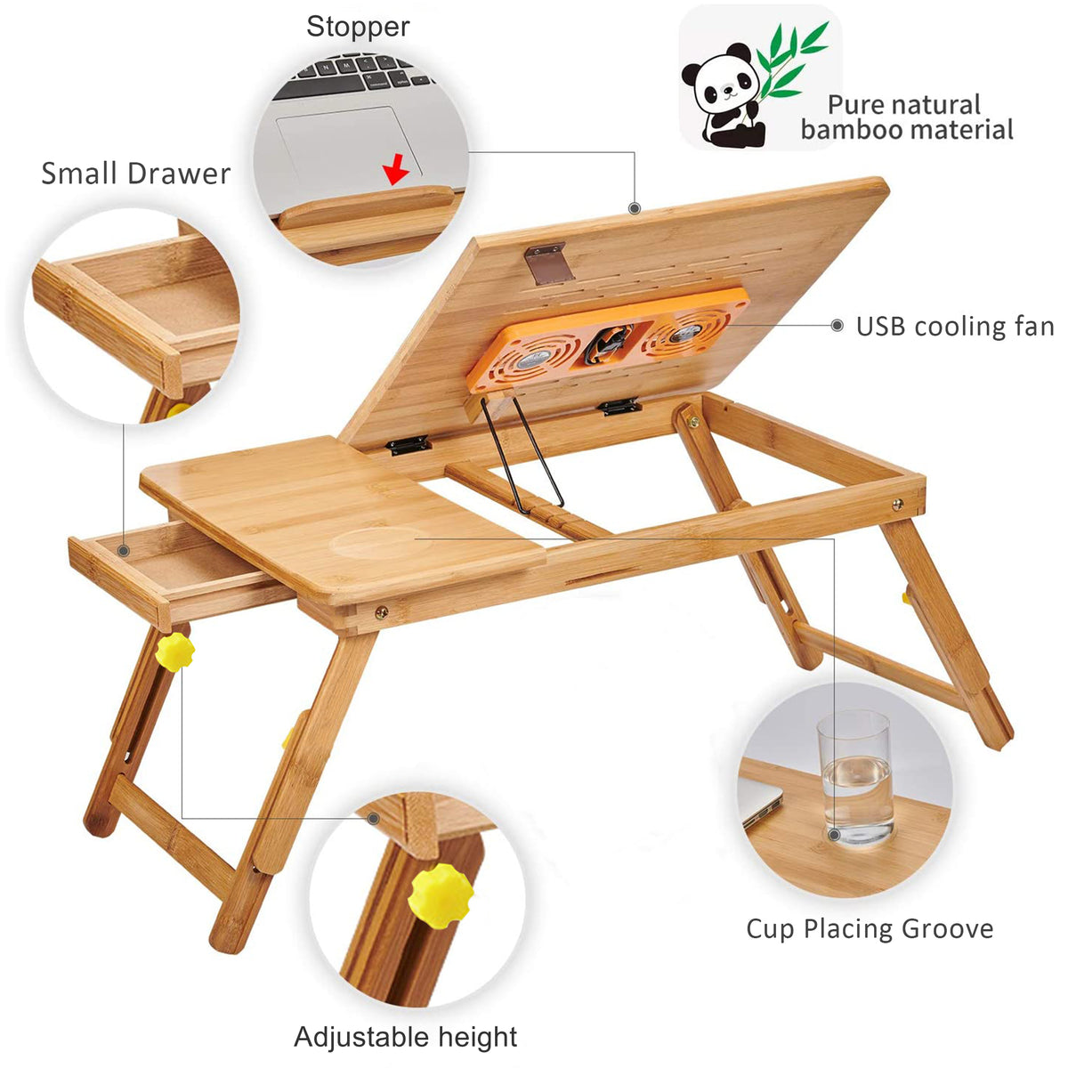 Adjustable Bamboo Laptop Stand Bed Table – HEARTDECO