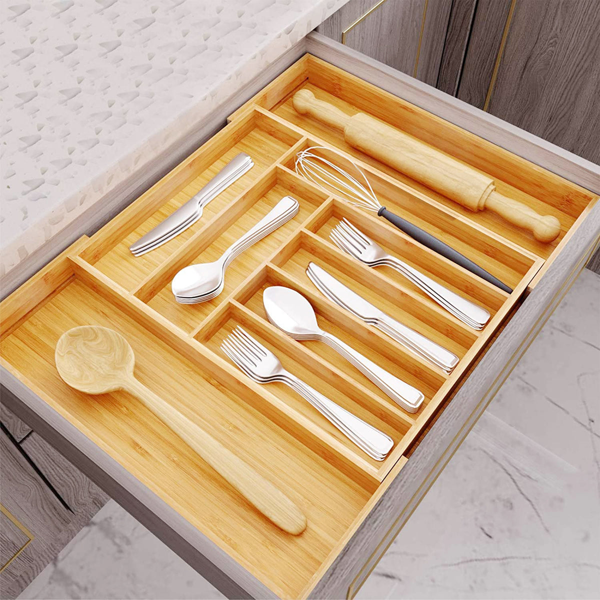 Expandable Bamboo Kitchen Drawer Organizer – HEARTDECO