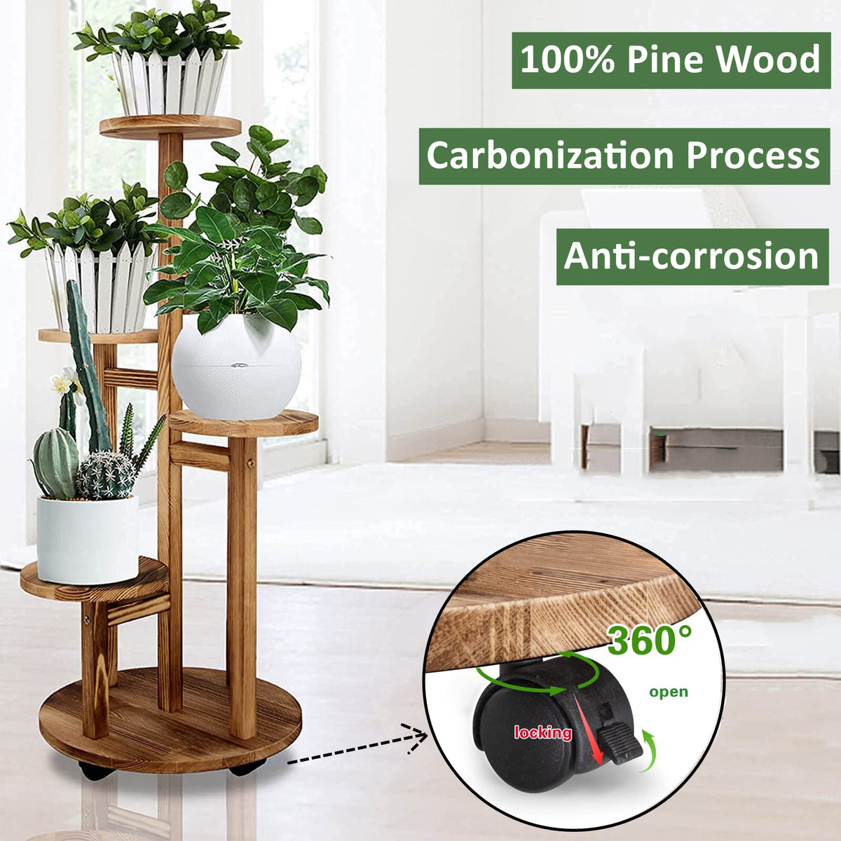 5 Tier Wooden Indoor Plant Stand – HEARTDECO