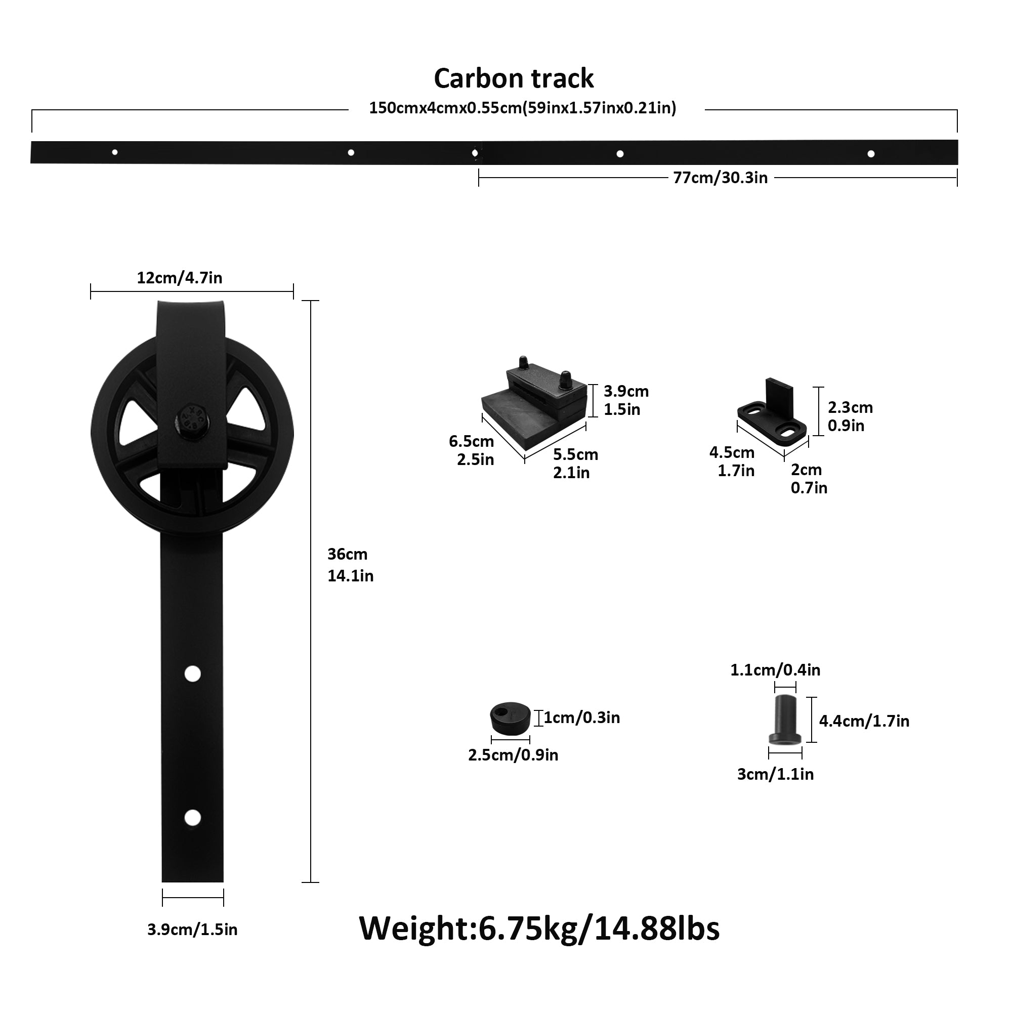 Single Door Sliding Barn Door Track Hardware Kit 1.5m HEARTDECO
