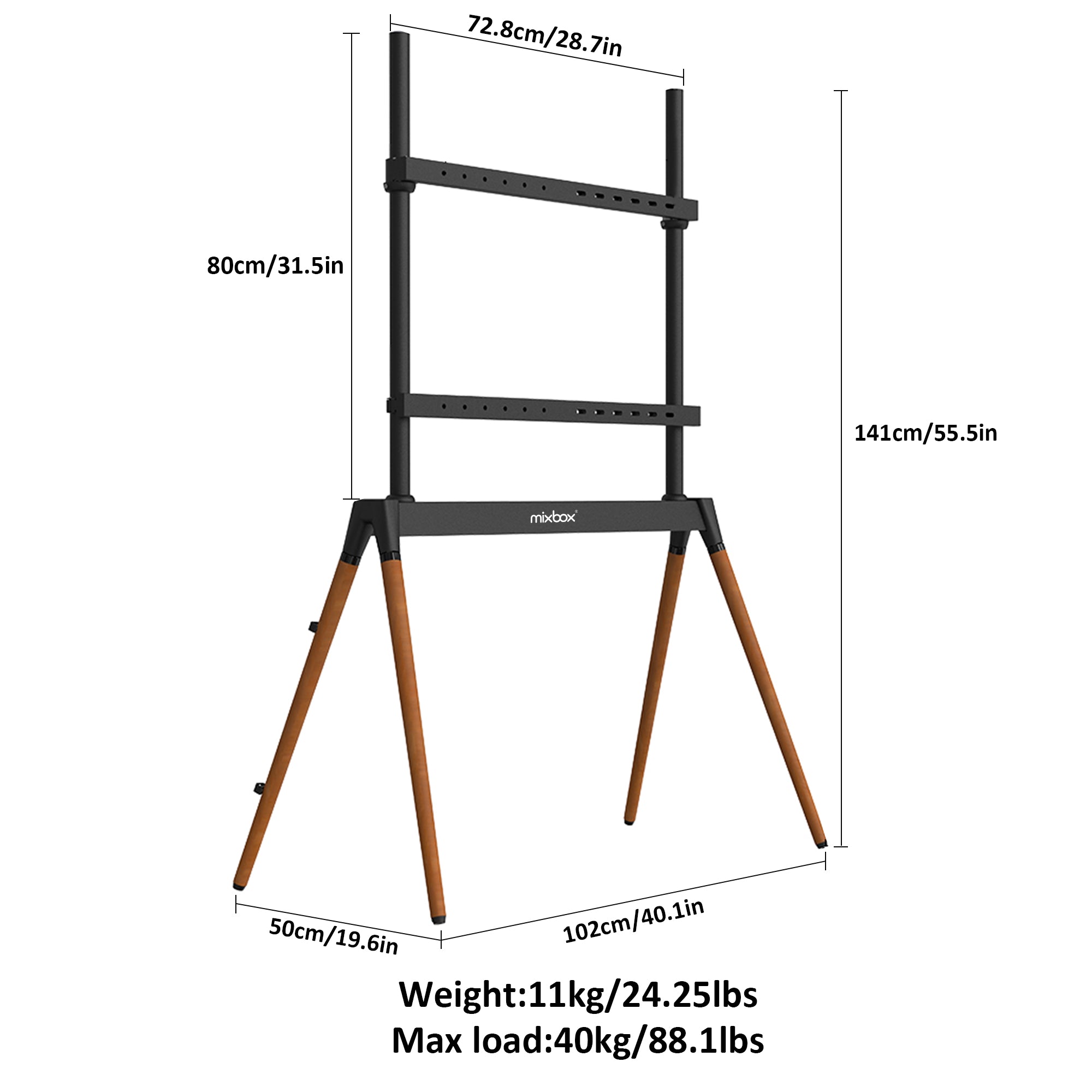 Hole Spacing Adjustable TV Floor Stand with wooden base for 55 to 86 i ...