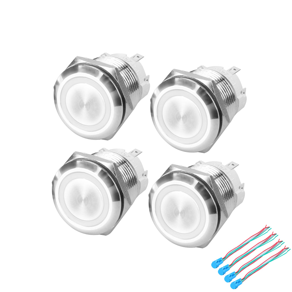 4PCs 19mm 24V Stainless Steel Latching Push Button Switch with White LED