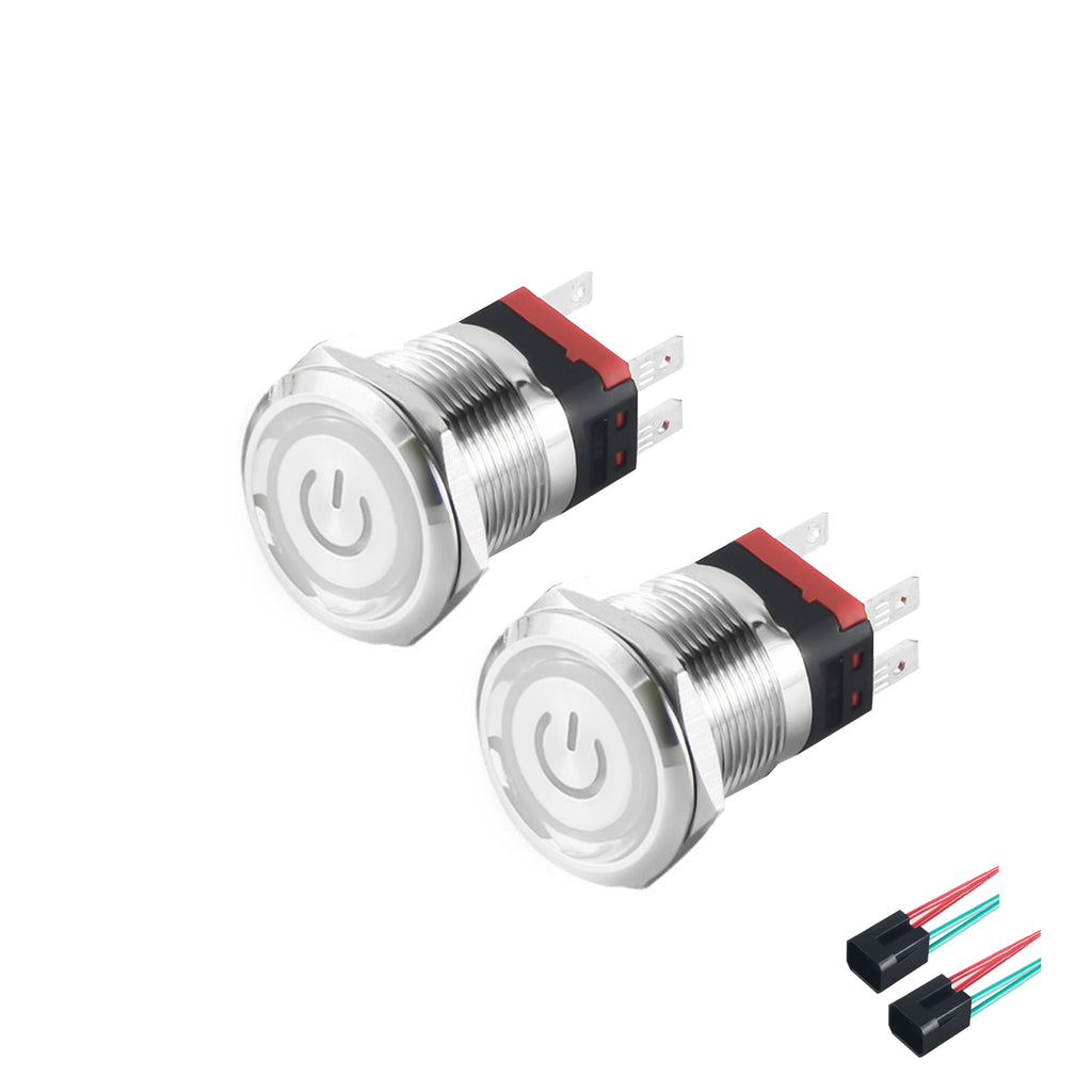 22mm Stainless Steel Self-Locking Push Button Switch with LED - 2 Piece