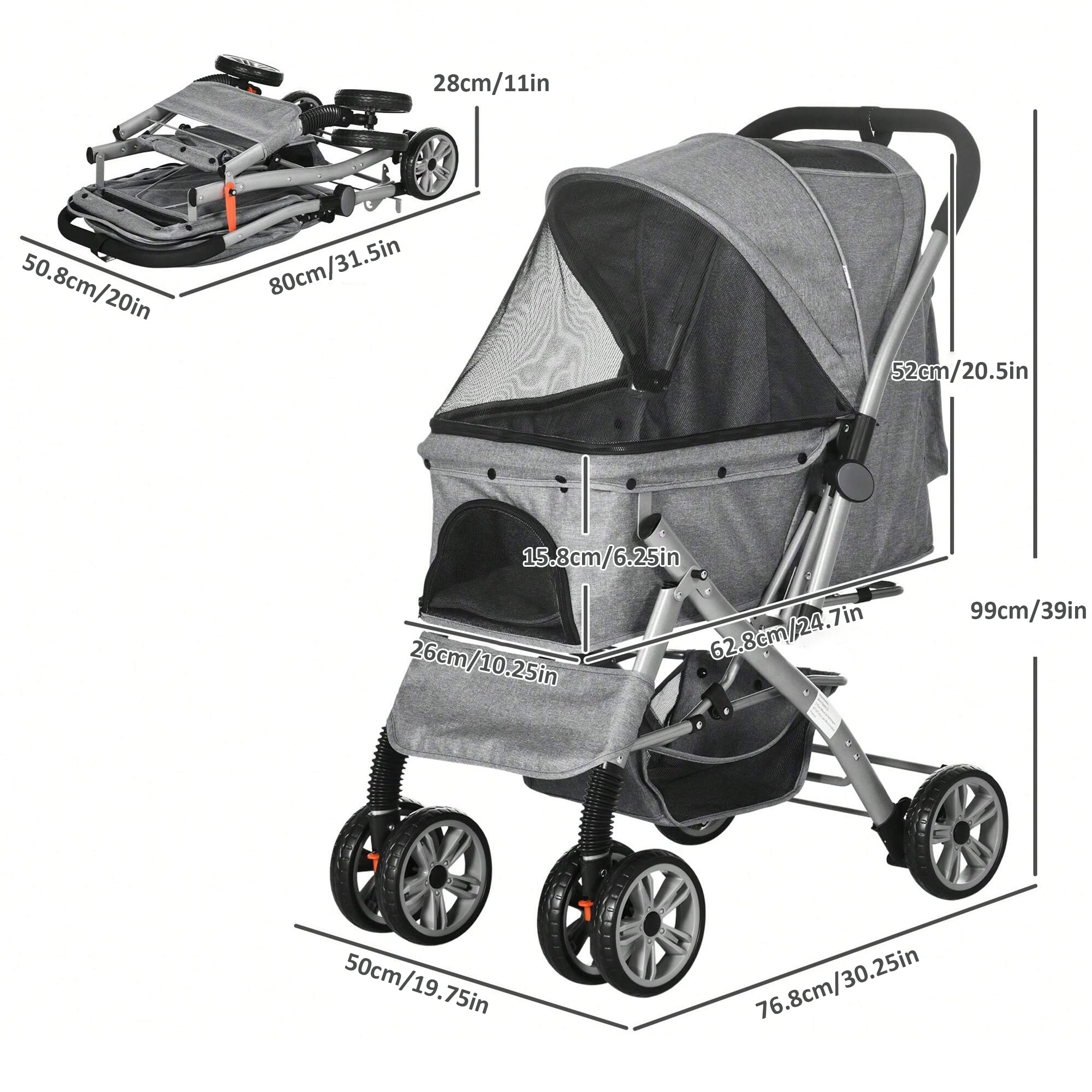 Mix Box Foldable Bi-directional Push Pet Stroller For S/M Sized Cat Do ...