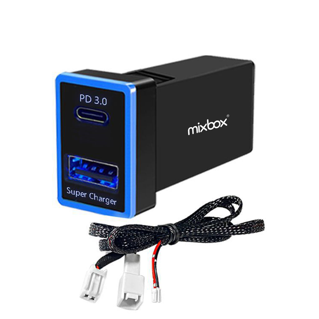 Mix Box 60W PD3.0 TypeC+USB Car Fast Charger for Toyota 2009-2019 with LED