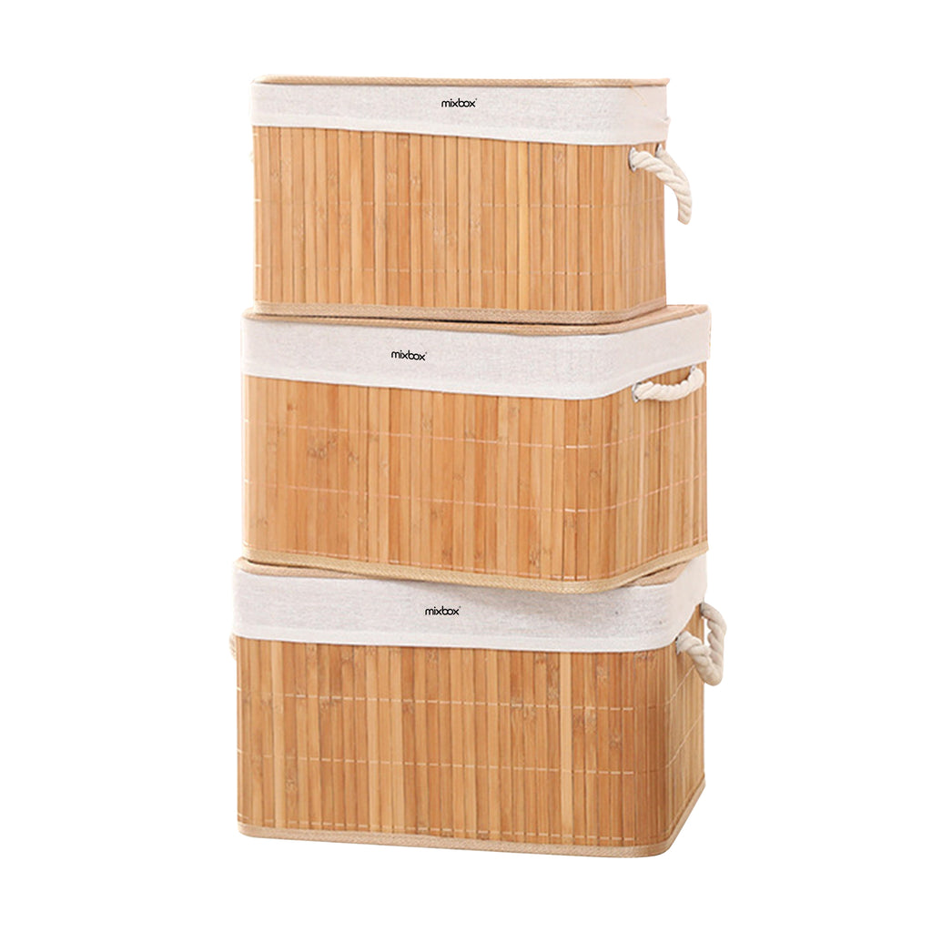 Mix Box Bamboo Nesting Storage Baskets with Lids - Set 3 Size