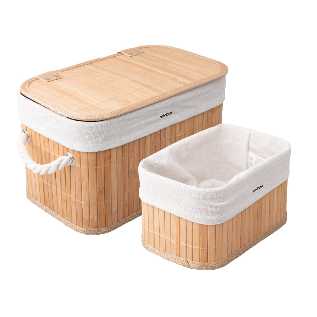 Mix Box Bamboo Nesting Storage Baskets with Lids - Set 2 Size