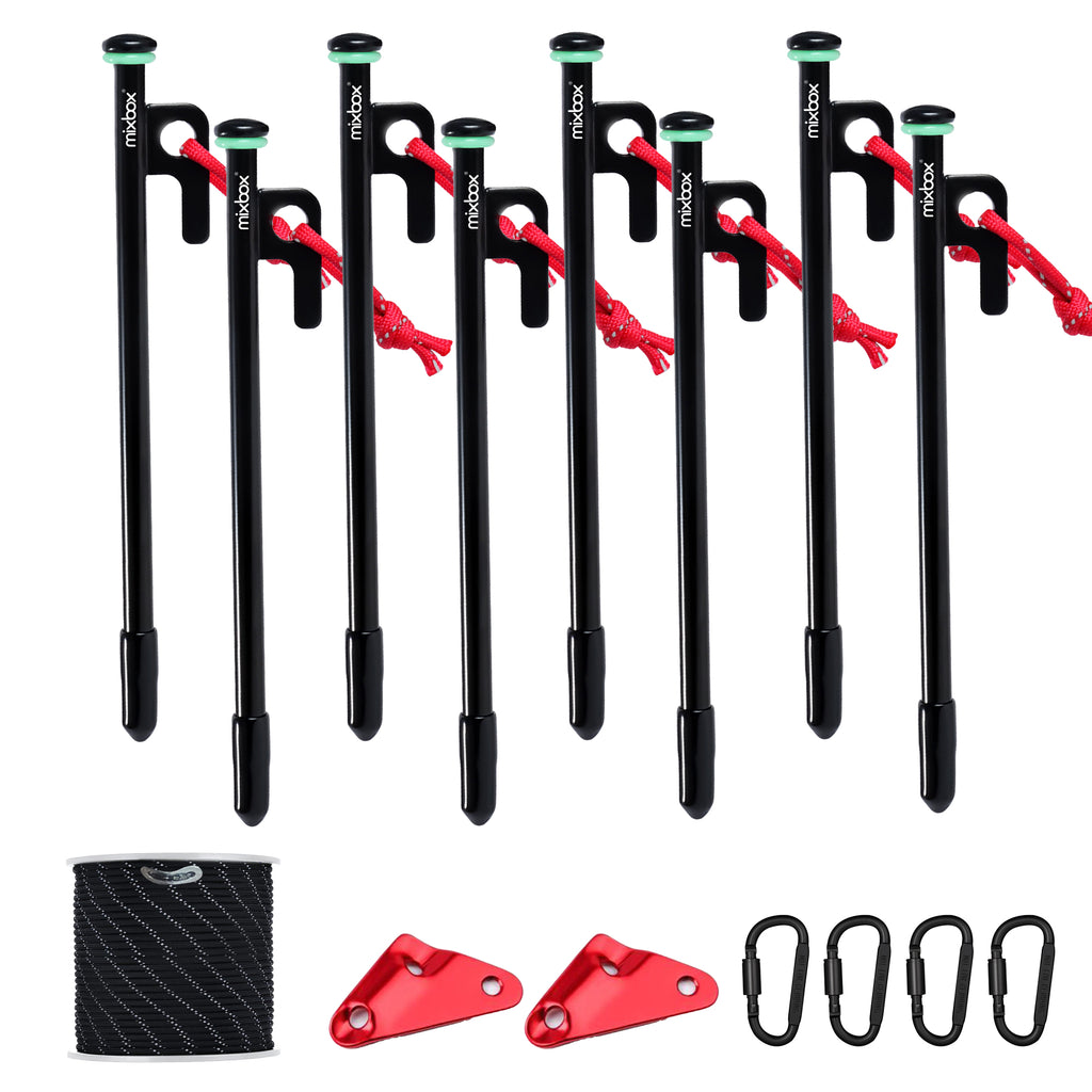 Mix Box 8 Pcs 30m Tent Stakes with 40m Reflective Camping Tent Rope Set