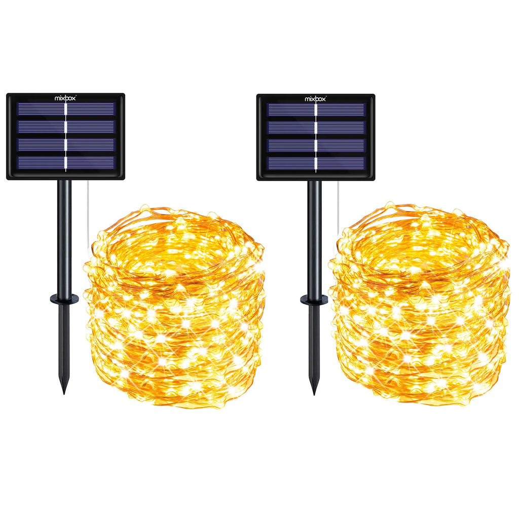 2 Pcs 10m 100 LED Outdoor Waterproof Solar Fairy String Lights with 8 Modes