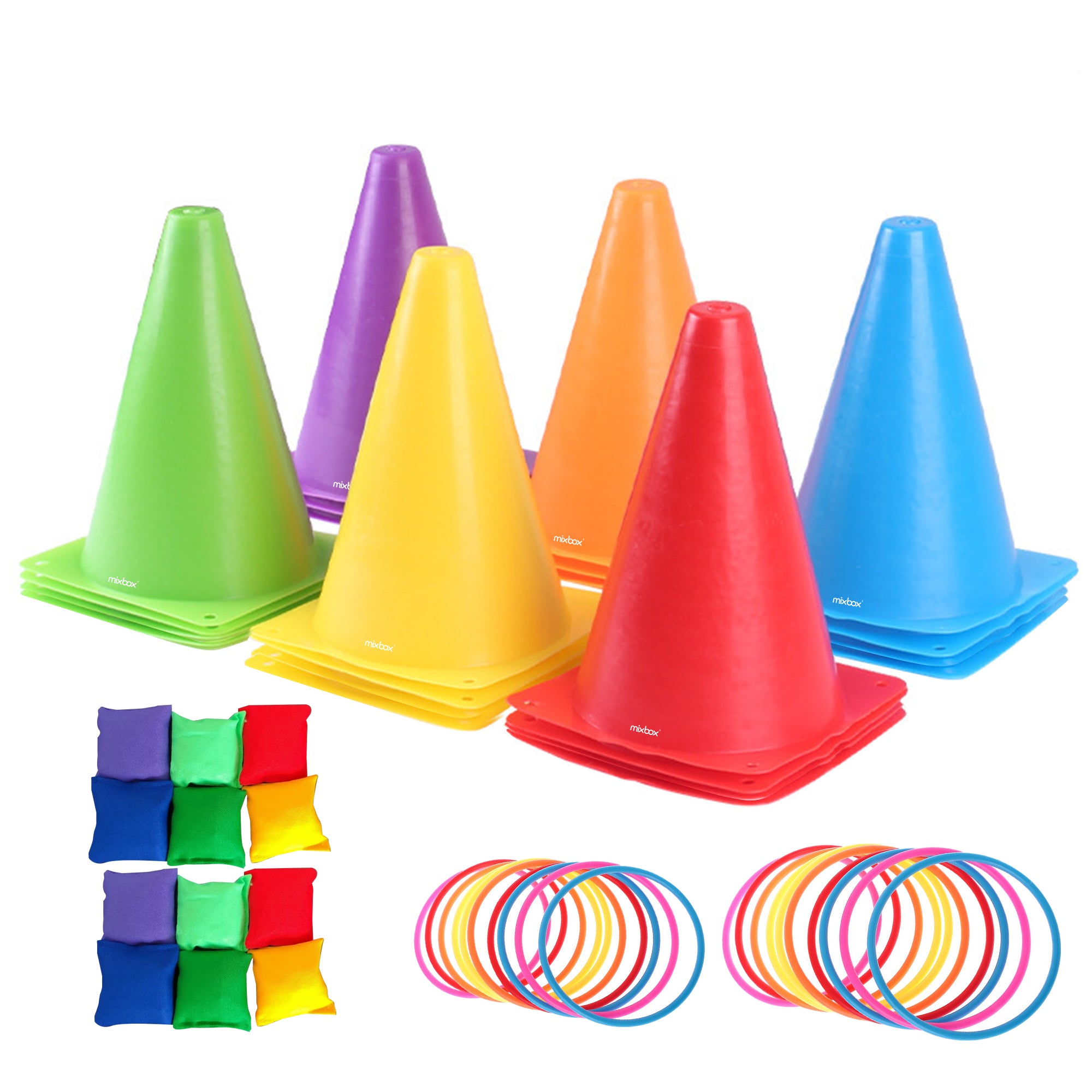 動確済 美品 Gomz Sport Cnopm 3.5 5cm ケース #245 Mix Box 57PCs Kids Sport Throwing Cones Tossing Rings Bean Bags