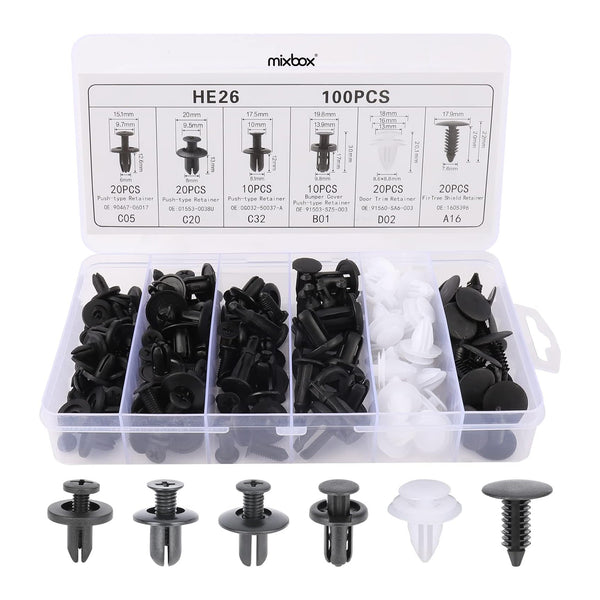 Mix Box 100PCS Auto Retainer Plastic Fastener Clips Kit-6 Size