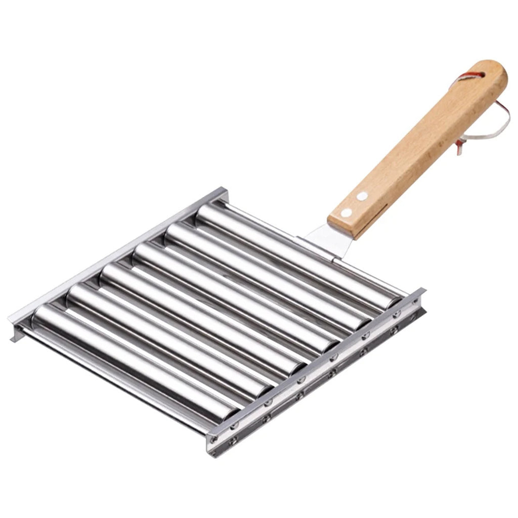 Stainless Steel Hot Dog Roller with Extra Long Wood Handle