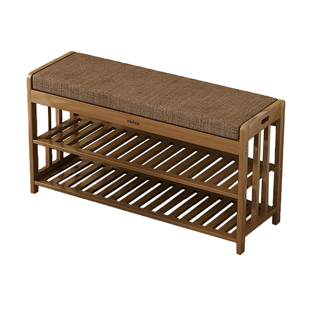 80cm Shoe Rack Bench 3-Tier Bamboo Shoe Rack Shelf with Cushion