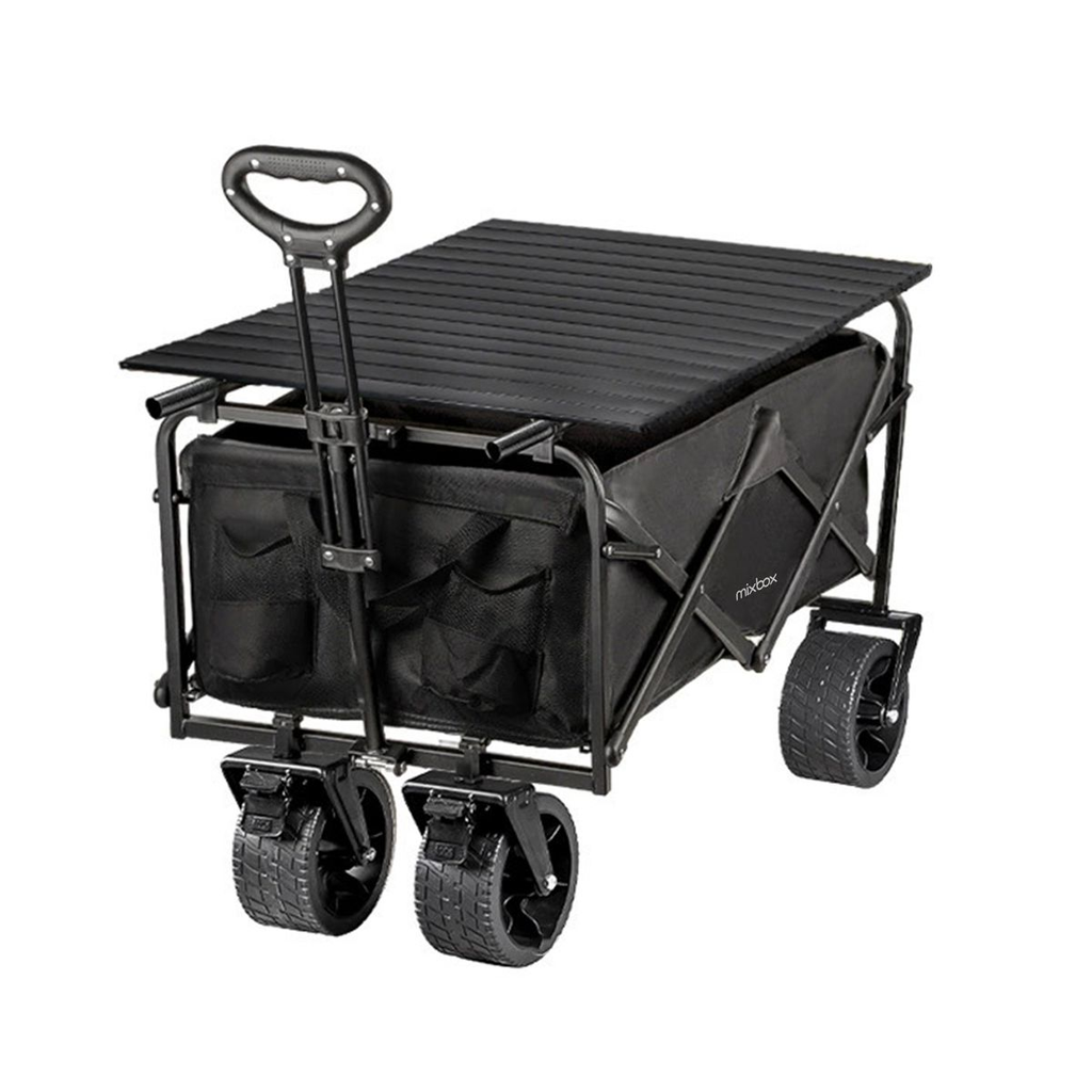 Mix Box Double Brake Folding Camping Cart Wagon With Folding Table Board