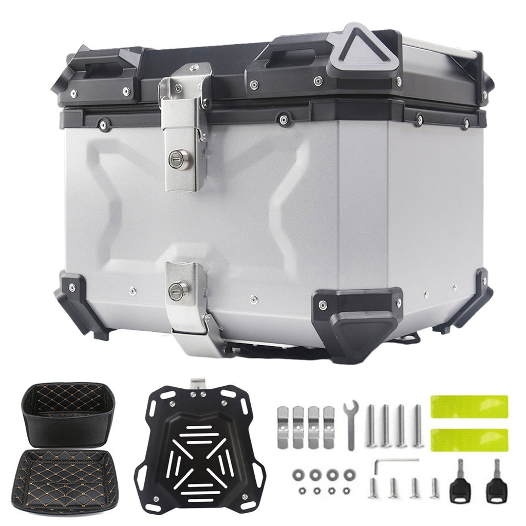 Aluminum Motorcycle Top Box Tail Case with Quick Release Base Plate Kit-45L