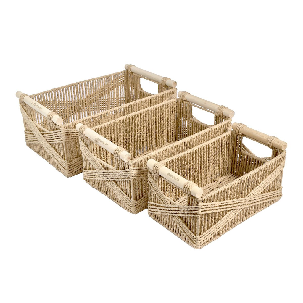Heardeco 3 Piece Handwoven Rattan Storage Basket