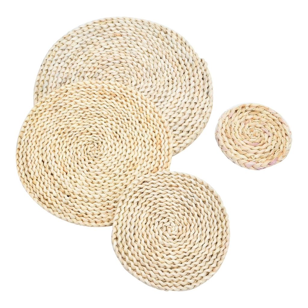 4PCs Round Placemat Rattan Woven Placemats Cup Mat