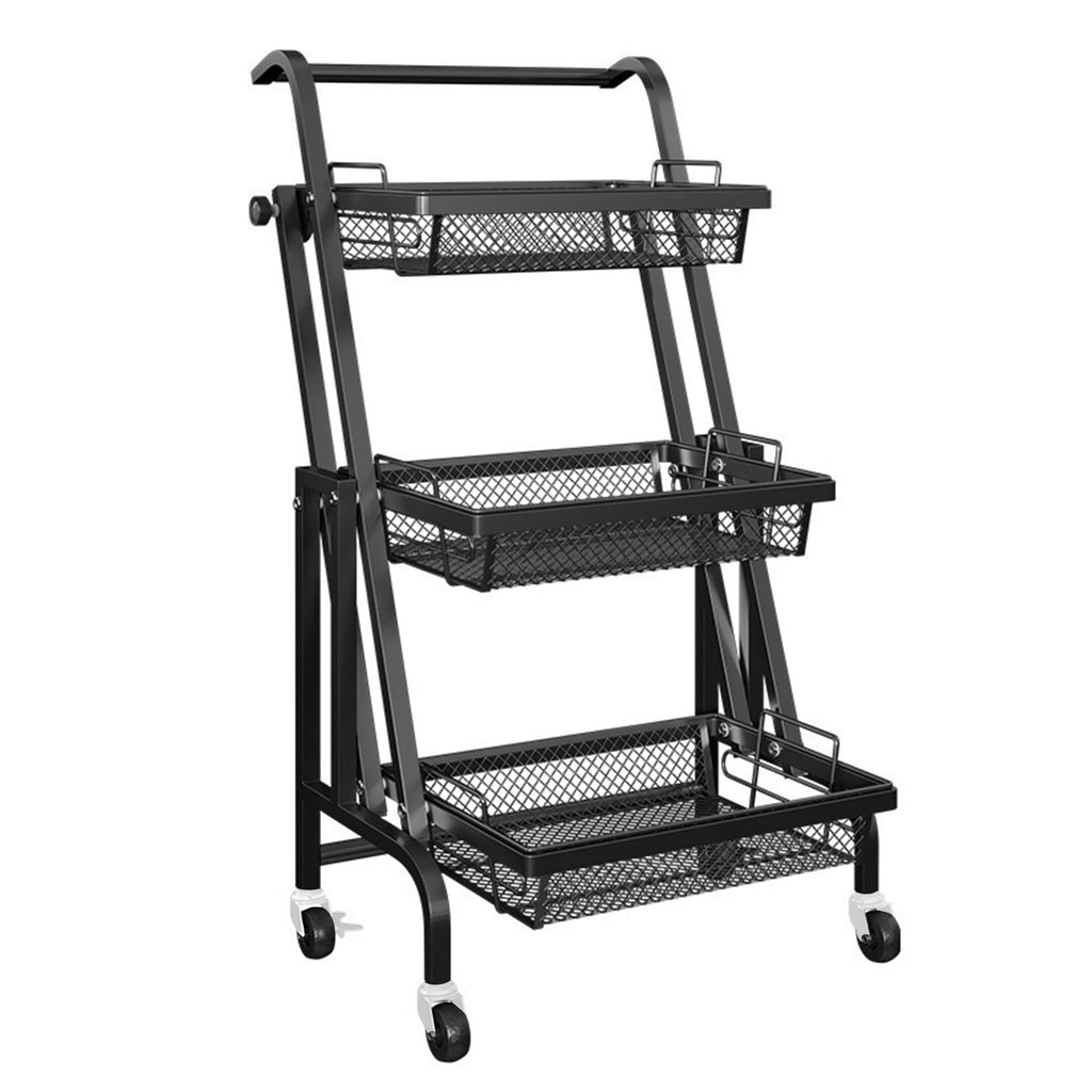 3 Level Rack Multifunctional Adjustable Trolley - Black