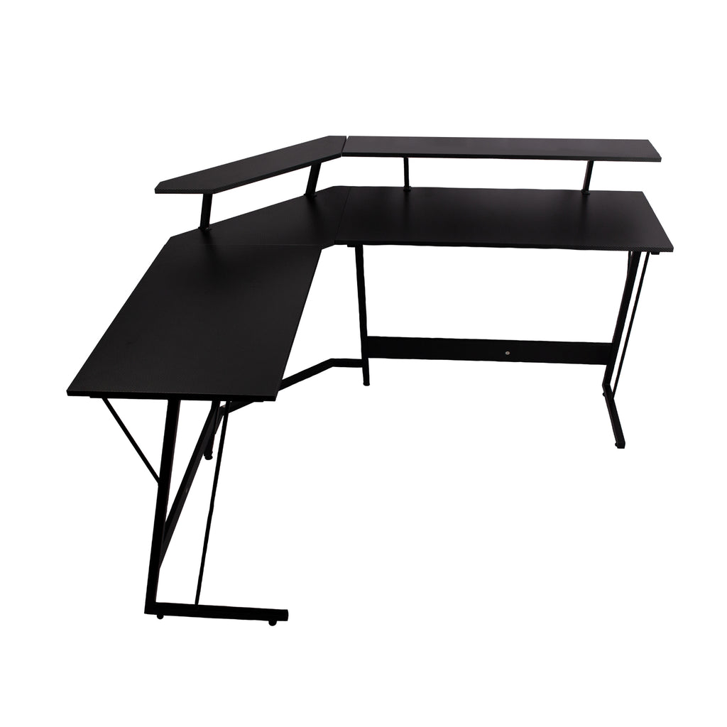 Carbon Fiber Corner Computer Desk Gaming Desk with 2 Monitor Stand