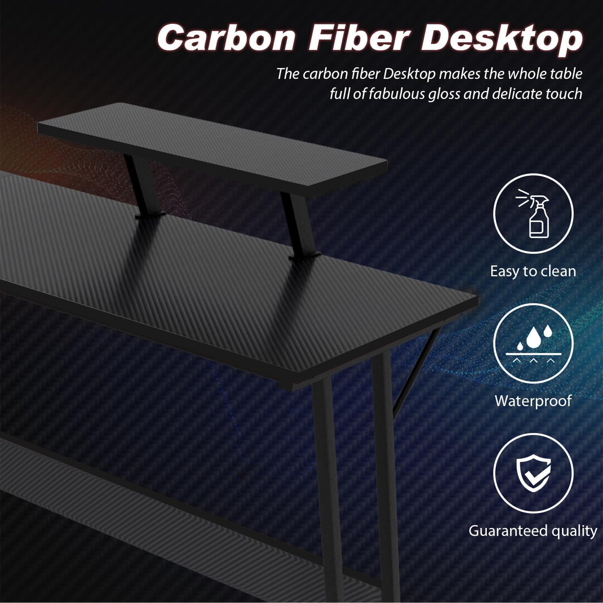 Carbon Computer Stand Carbon Fiber Corner Computer Desk Gaming Desk with 2 Monitor Stand ...