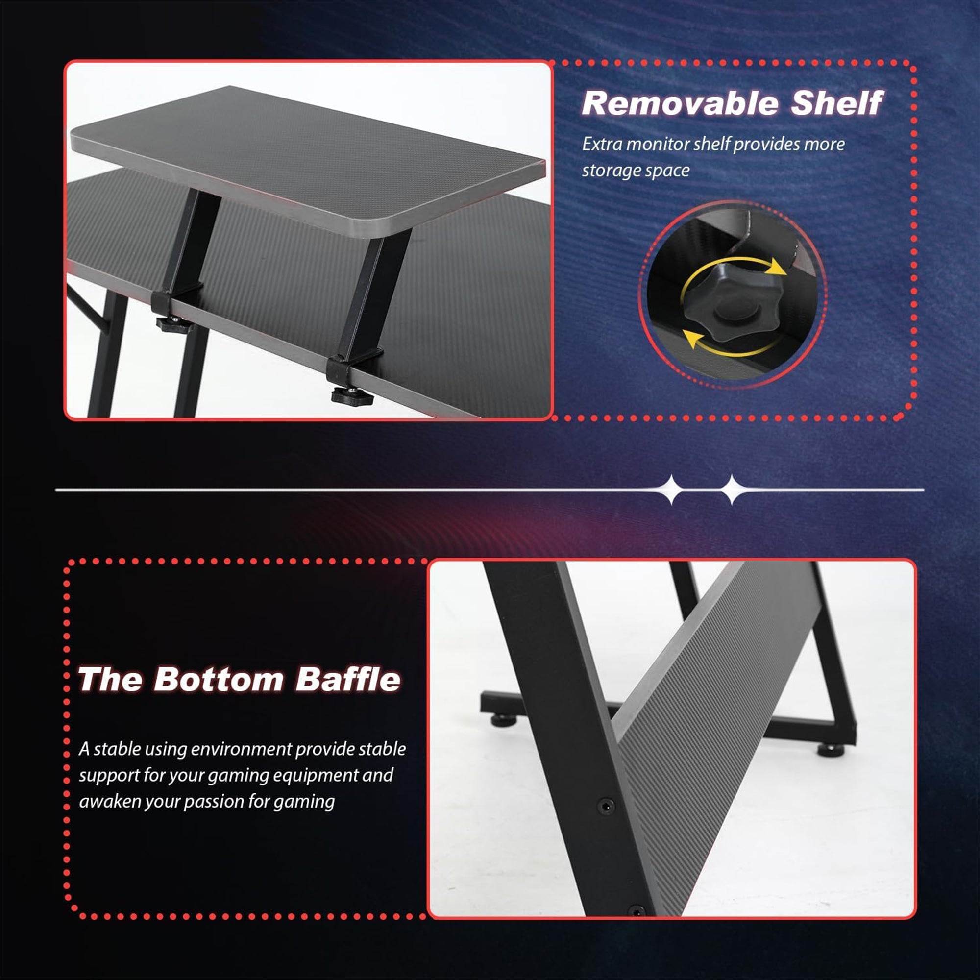Carbon Computer Stand Carbon Fiber Corner Computer Desk Gaming Desk with 2 Monitor Stand ...