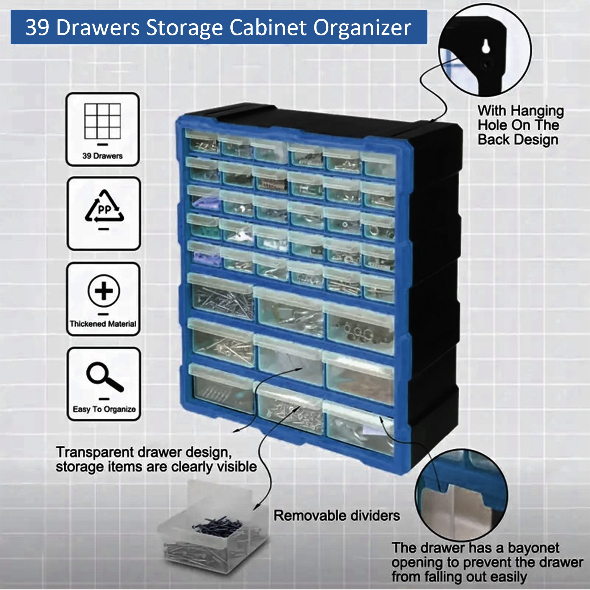 Tool Organizer Storage Box 39 Compartment Drawer Kit with 240 lable ...