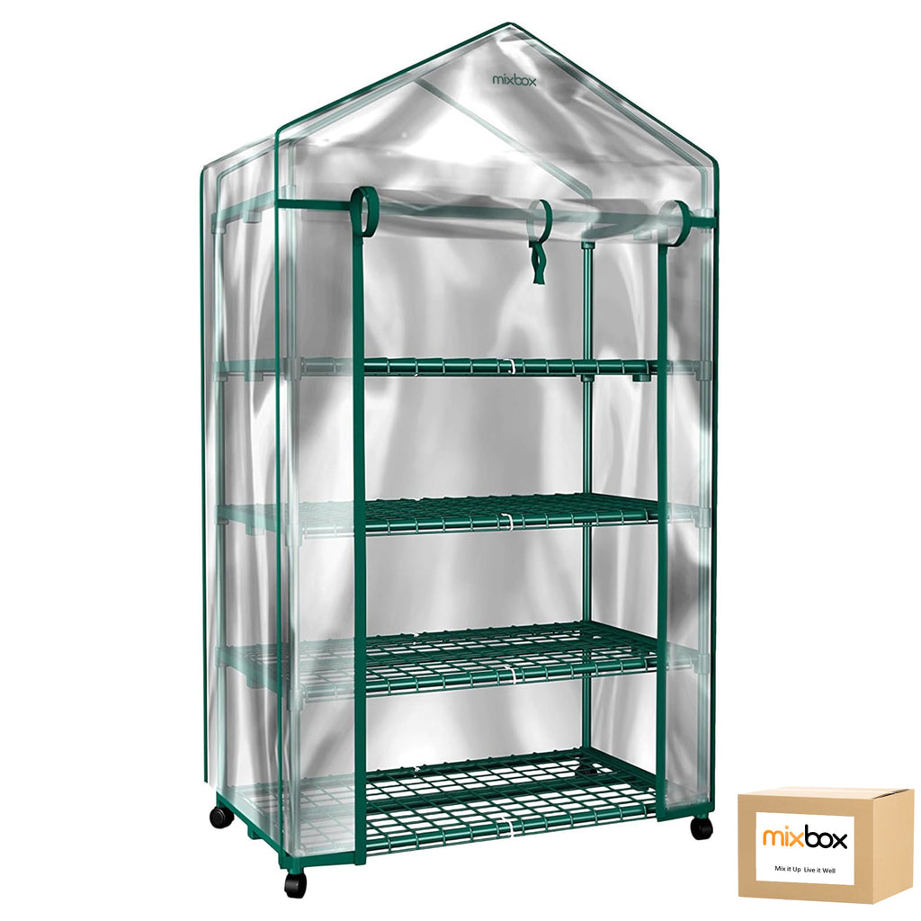 Mix Box 4 Tier Greenhouse - with Locking Wheels and PVC Cover