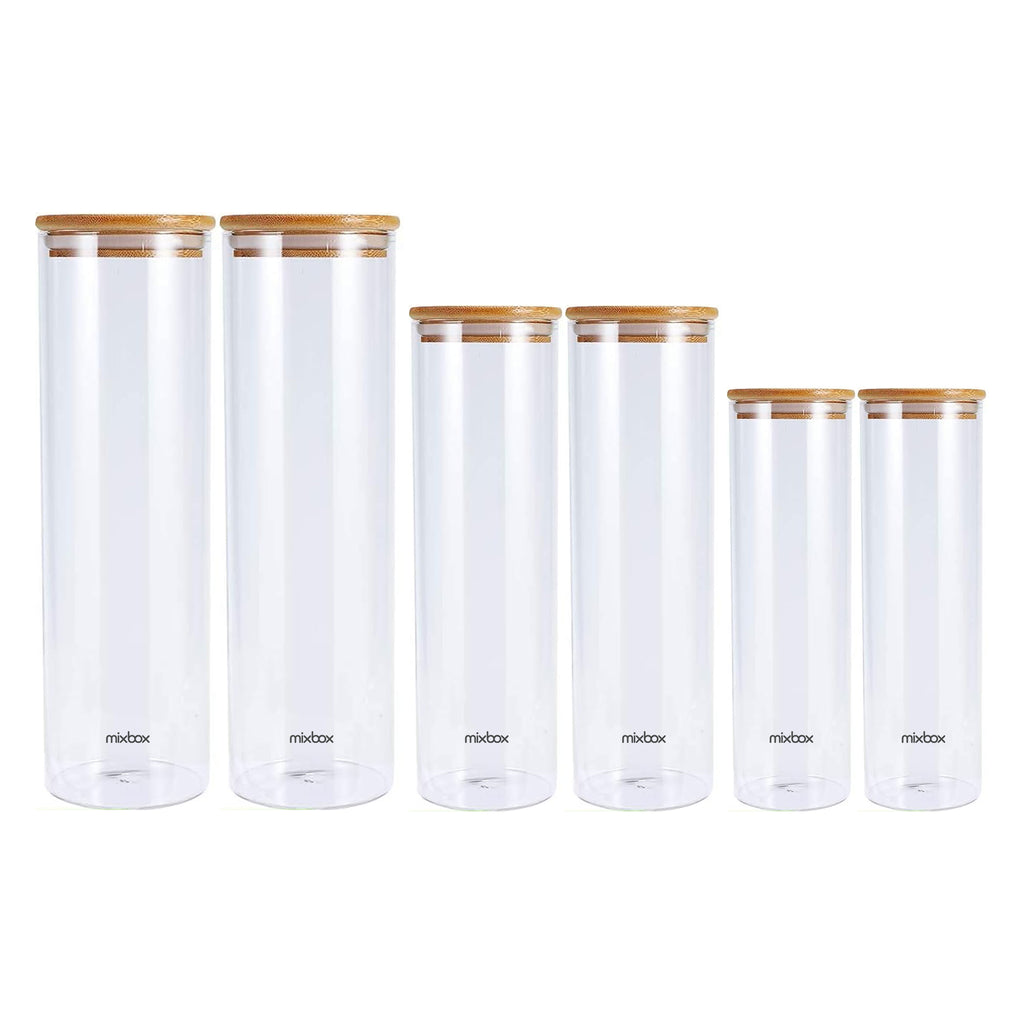 Mix Box Kitchen Glass Food Storage Jars with Airtight Bamboo Lid-6 Pack