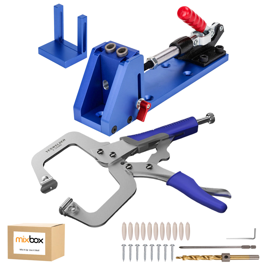 Mix Box 9.5MM Woodworking Pocket-Hole Drill Bit Jig Puncher Tool System Kit