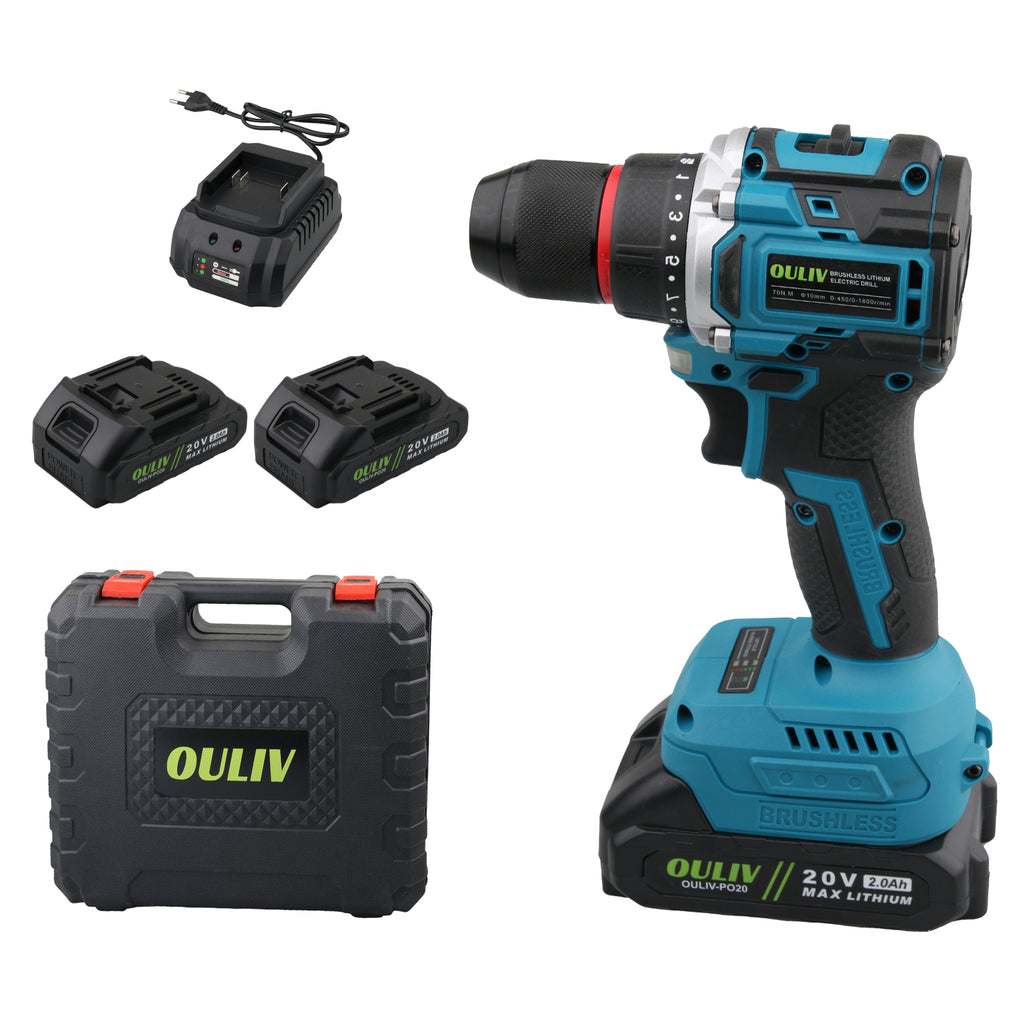 OULIV 70N.m  Brushless Lithium Drill Set-(Includes 2Pcs Battery & Charger)