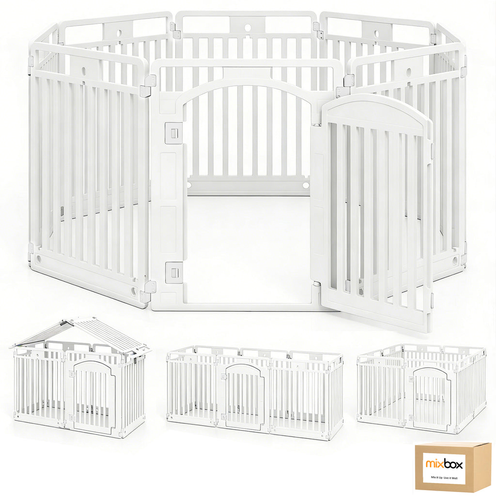Mix Box 8 Panel Plastic Dog Playpen Fence with Locking Door for Medium Pet
