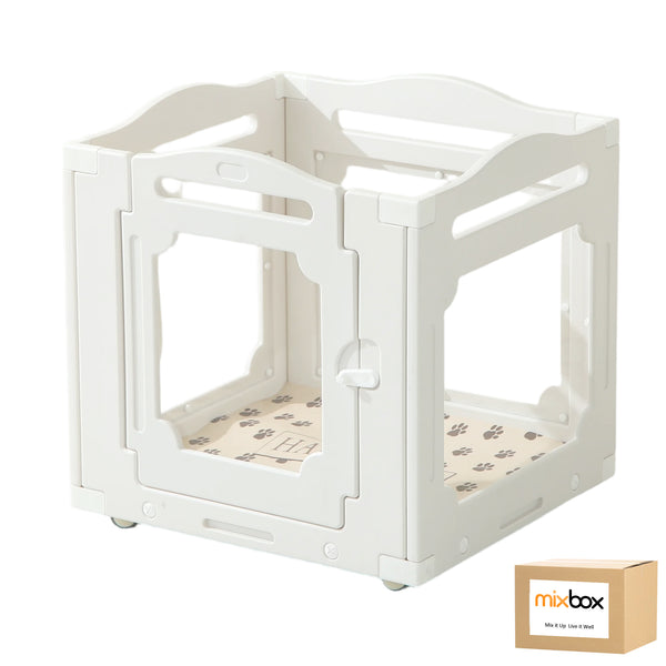 Mix Box Acrylic Dog Playpen with Wheels(5-Panel), for S/M Pets