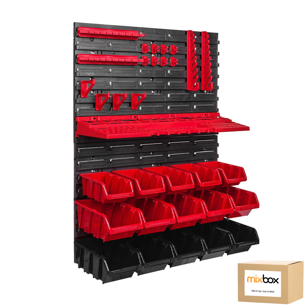 Mix Box 36 PCs Wall Plastic Pegboard Panels and Storage Bins Organizer Kit