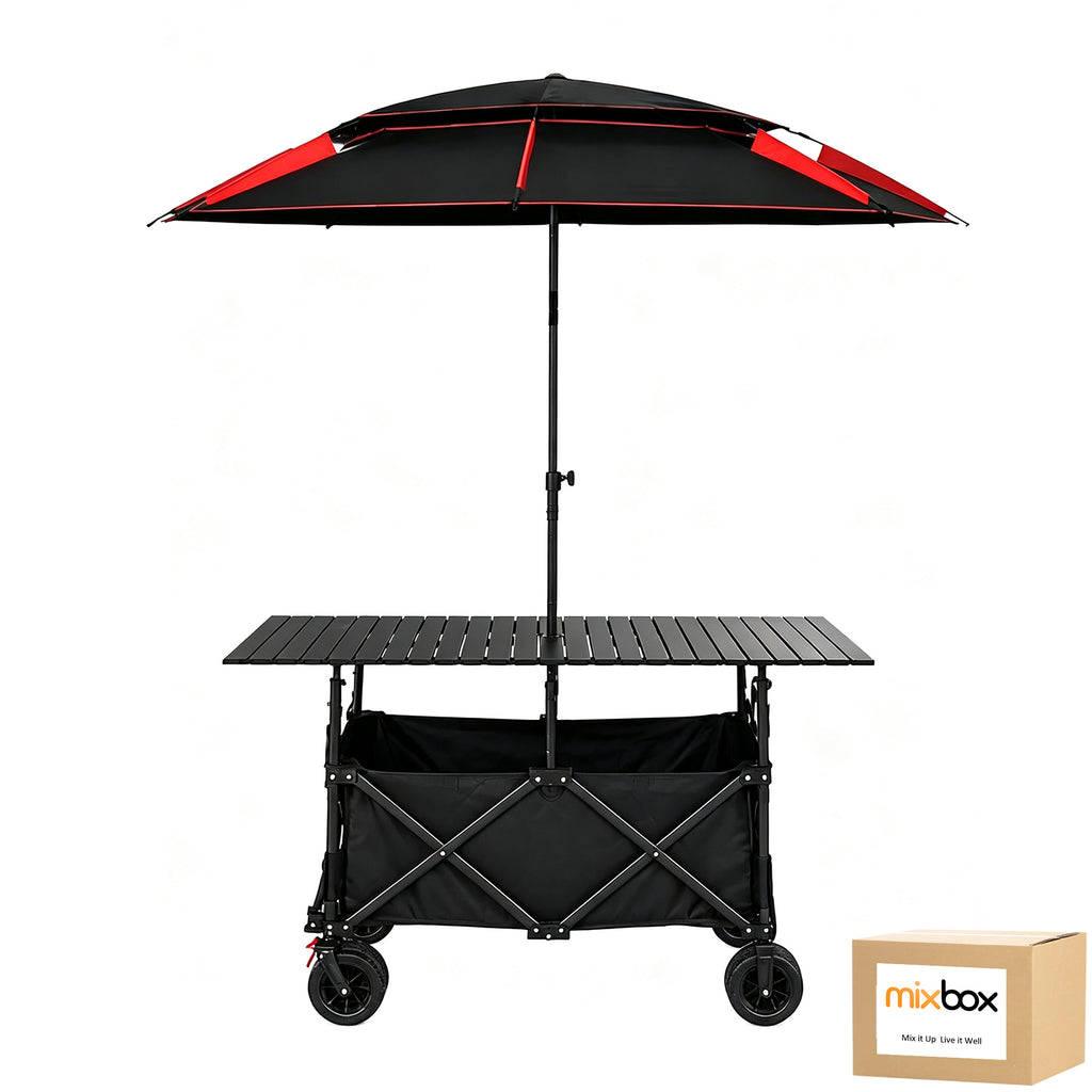 Mix Box Market Camping Cart Stall Stand with Sun Umbrella on Wheels