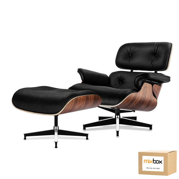 Mix Box Lounge Recliner Chair ,Mid-Century Modern,Genuine Cowhide Leather