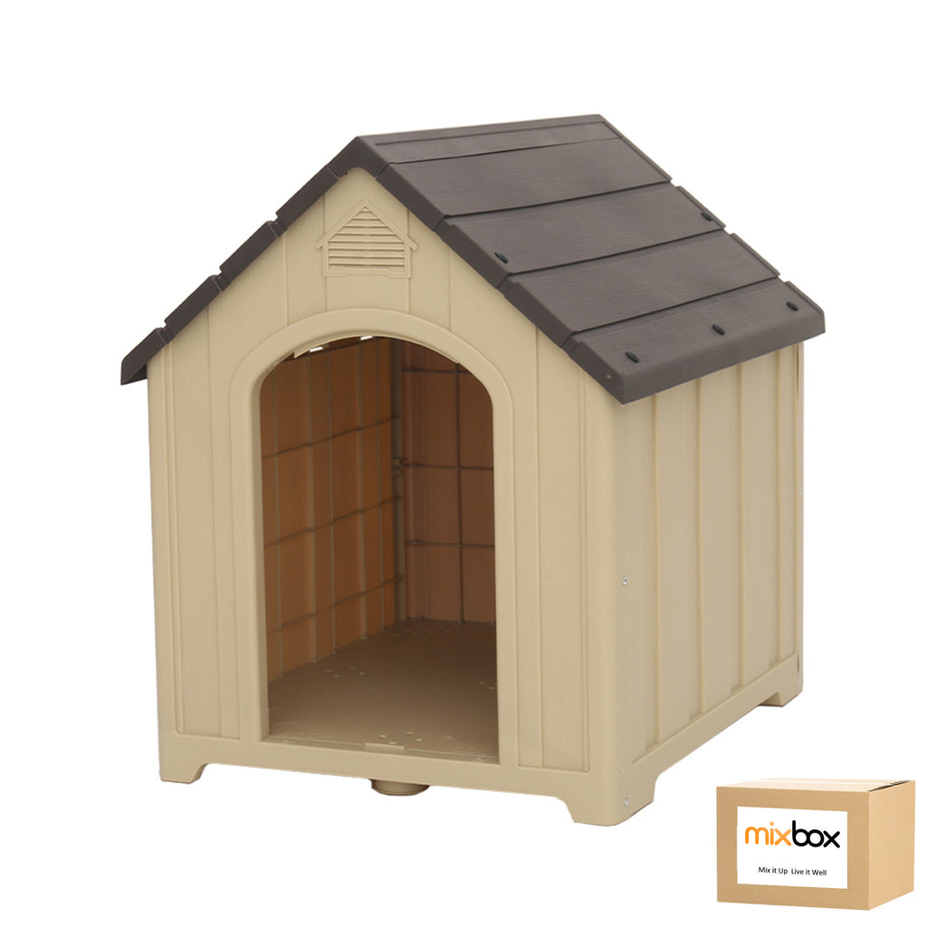 Mix Box Outdoor Dog House Kennel for M/L Size Dogs,103x94x103cm - Brown