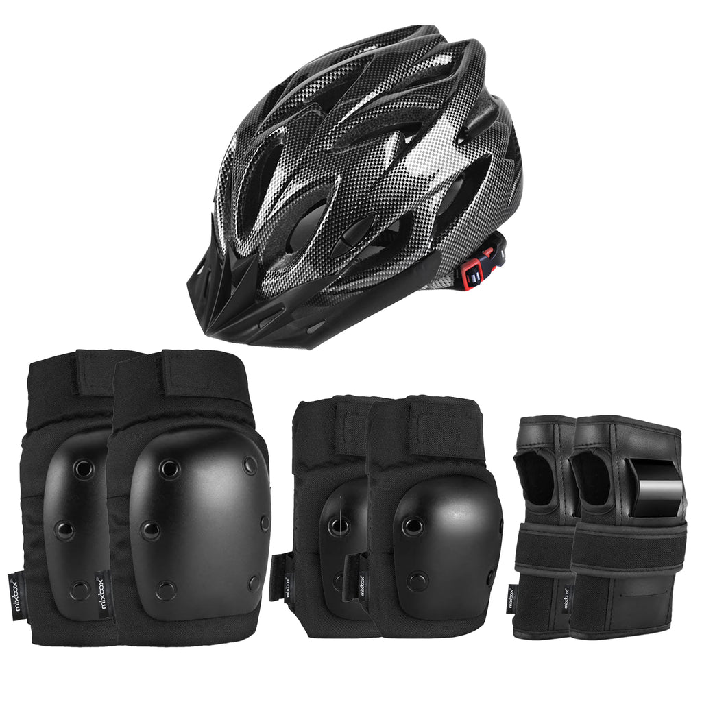 Adult Cycling Helmet with Knee Elbow Pads Wrist Guards Set