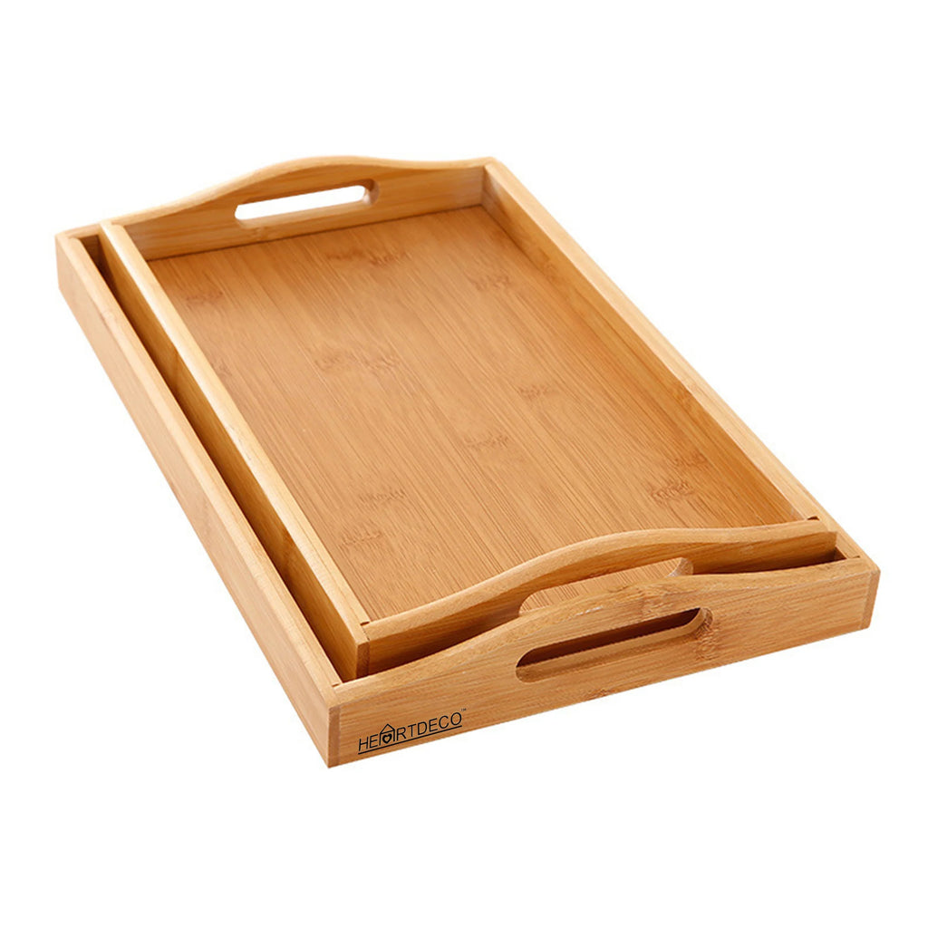 2PCs Bamboo Serving Tray With Handle