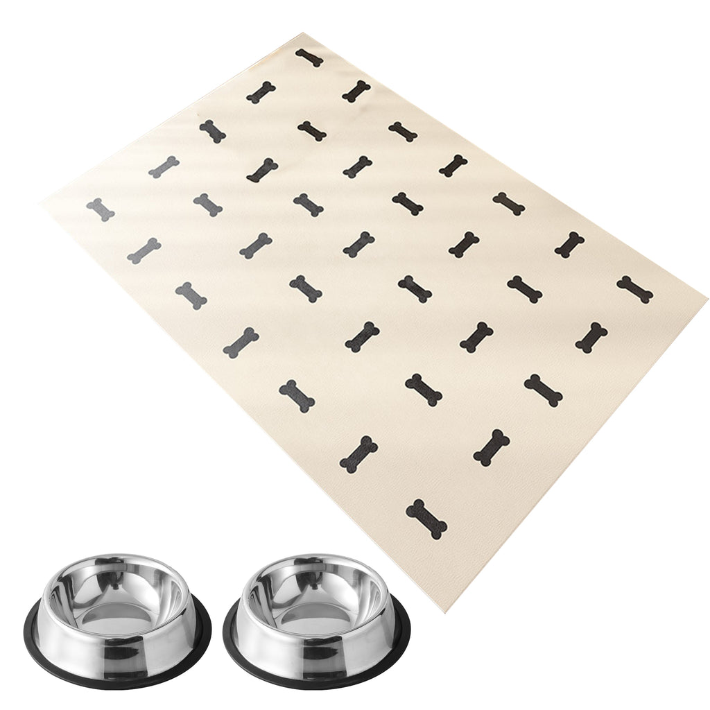 3PCs Waterproof Feeding Mat for Pet with Stainless Steel Bowl for Dog