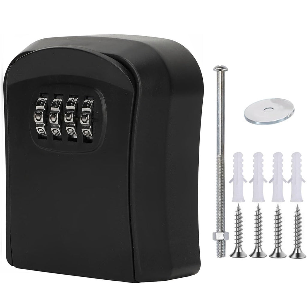 Wall-Mounted 4-Digit Combination Key Lock Safe Box - Black