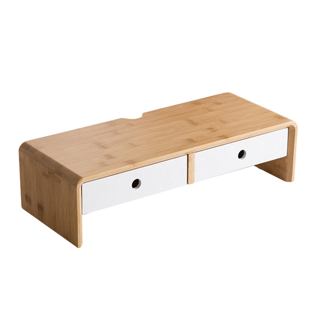 50Cm Bamboo Desktop Computer Monitor Riser Stand-Double Drawer