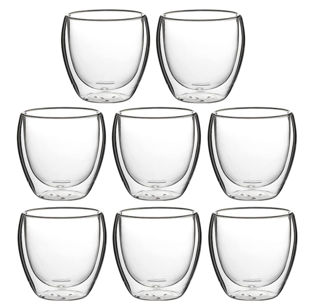 Heartdeco Double Wall Insulated Glass Cappuccino Cups 8.5oz - Set of 8