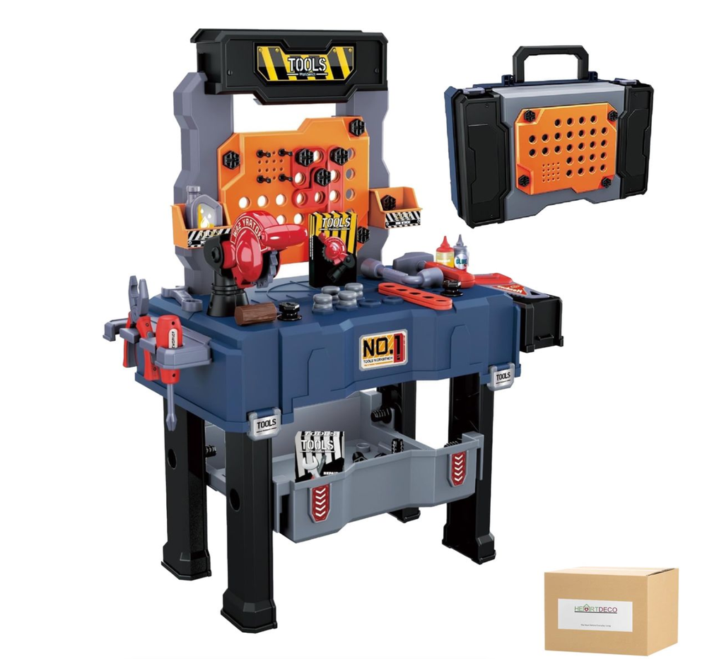 Heartdeco 65 Pieces Toy Tool Bench Set with Tools For Kids