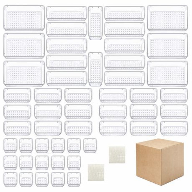 52 Piece Clear Plastic Drawer Stackable Organizers