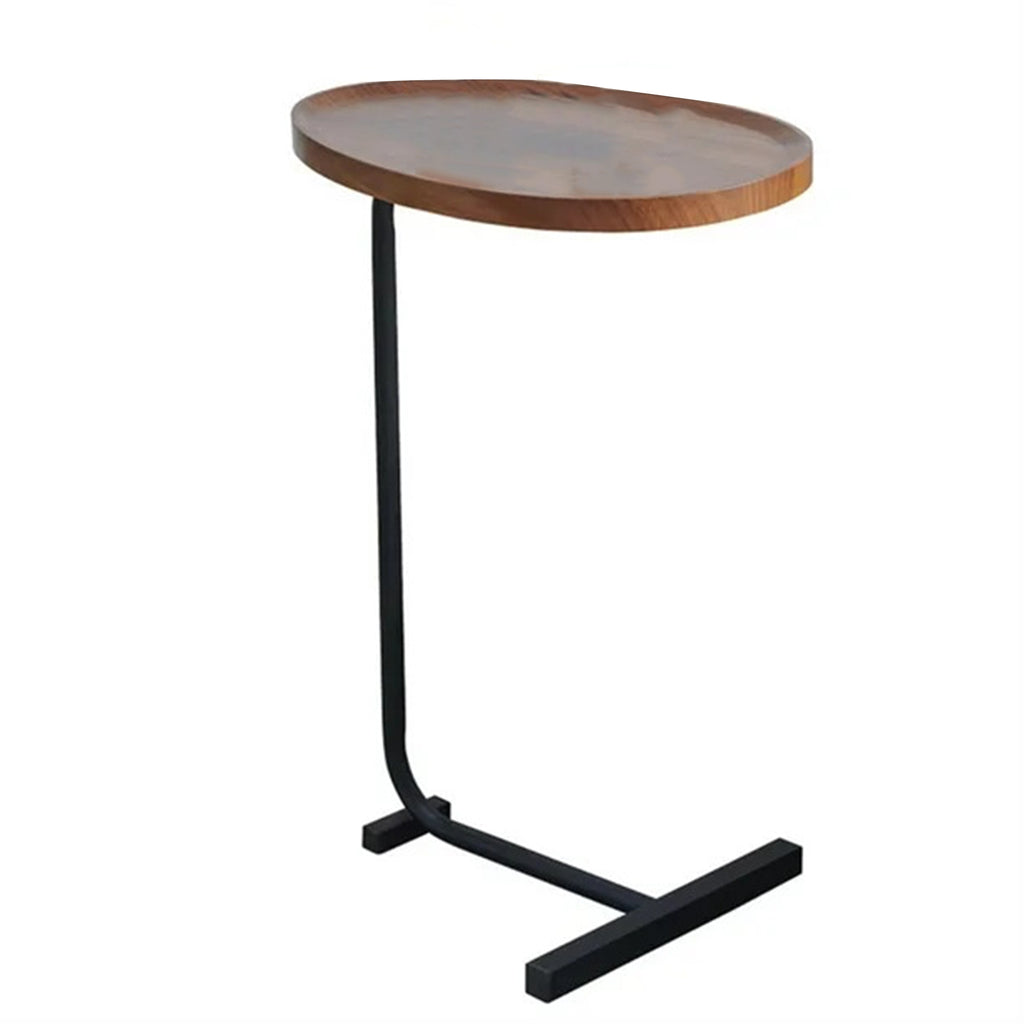 Rustic Industrial C Shape Sofa Side Table with Metal Frame