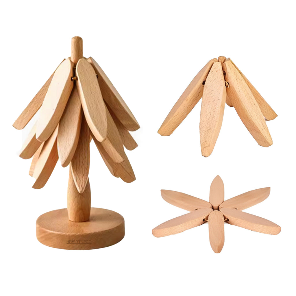 Wooden Foldable Tree Shape Coaster For Barware Coffee Cups Mugs