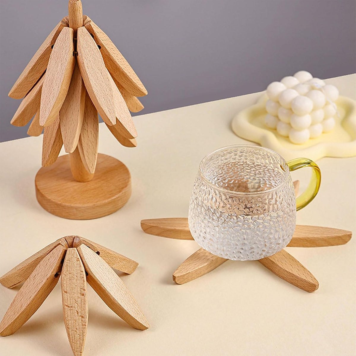 Wooden Foldable Tree Shape Coaster For Barware Coffee Cups Mugs – HEARTDECO
